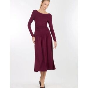 $295 Super Natural Secret Mission Sz L Dress Florence Garnet Midi Ruched NWT